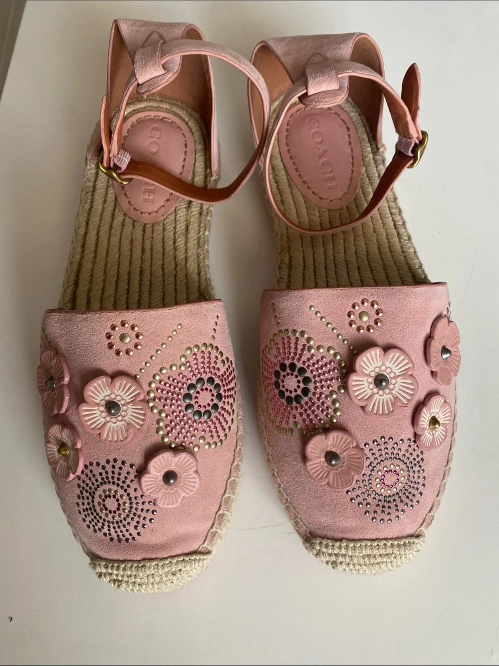 NWOT Coach Tea Rose Suede Espadrilles Size 8